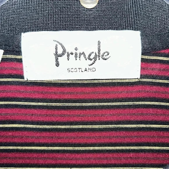 Pringle of Scotland Shirt Mens XXL Polo Red Black Yellow Stripe Metairie CC Logo - Picture 3 of 11